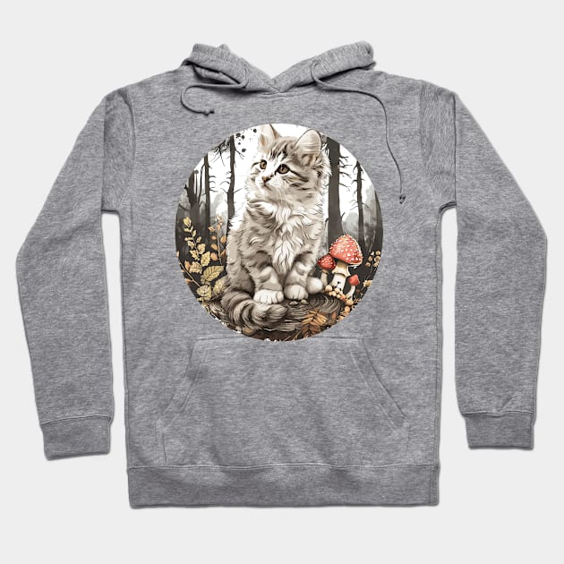 Vintage Cute mushroom Cat Floral Garden Kitten Mom of Cats Hoodie by RetroZin